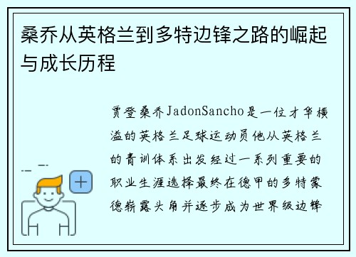 桑乔从英格兰到多特边锋之路的崛起与成长历程